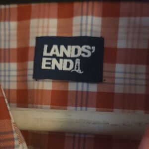 Lands' End Men's Casual Red and White Plaid Shirt